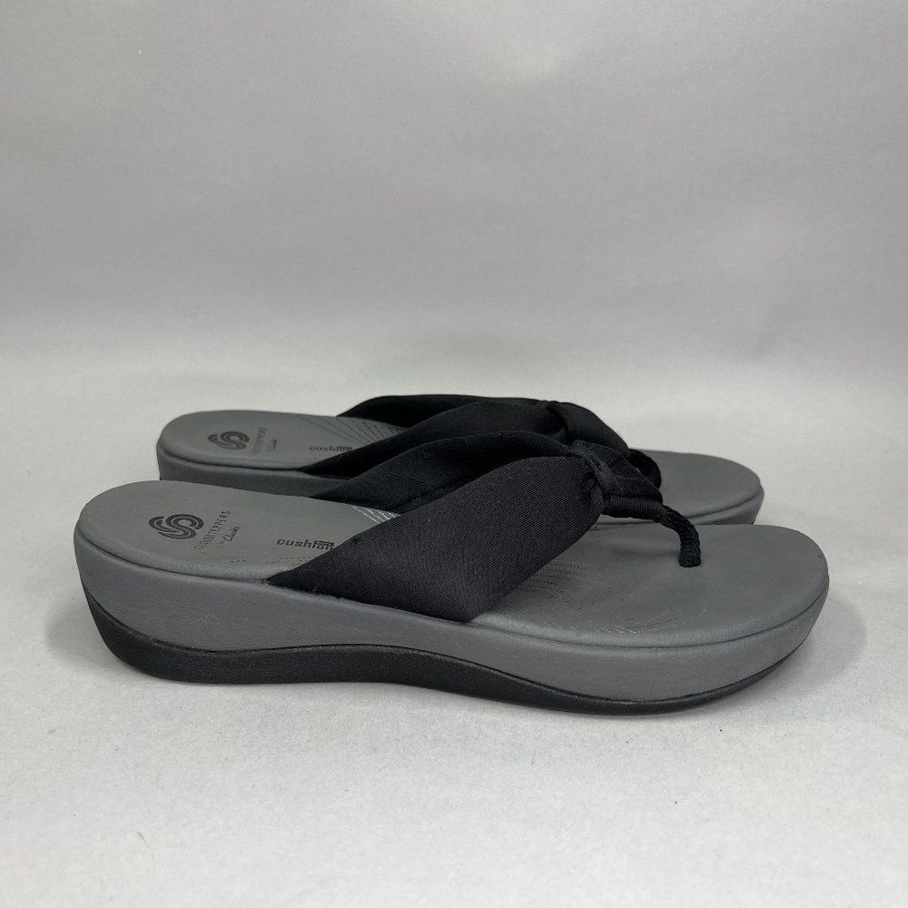 Clarks Cloudsteppers Arla Glison Sandals Women's 8 Black Grey Wedge Flip Flops